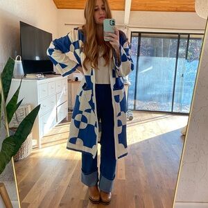 Vintage Quilt Top Jacket blue and white unique stitching